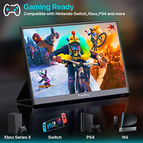 Voudwy Portable Monitor, 15.6 Inch External Monitor, 1080 Full Hd Ips Screen, Gaming Monitor With Type-C, Mini Hdmi And Built-In Speakers For Laptop, Mac, Xbox, Ps4, With Cover #TOP2