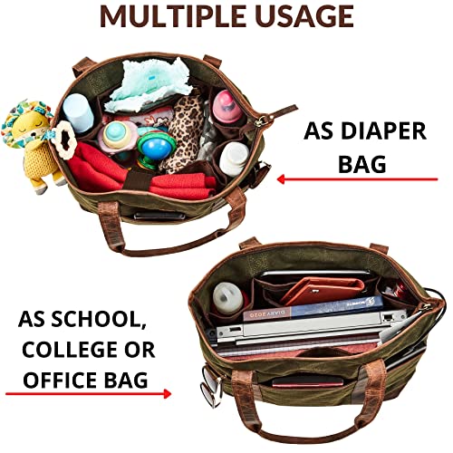 Bolso Tote grande para mujer con cuero y lona encerada miniatura 5
