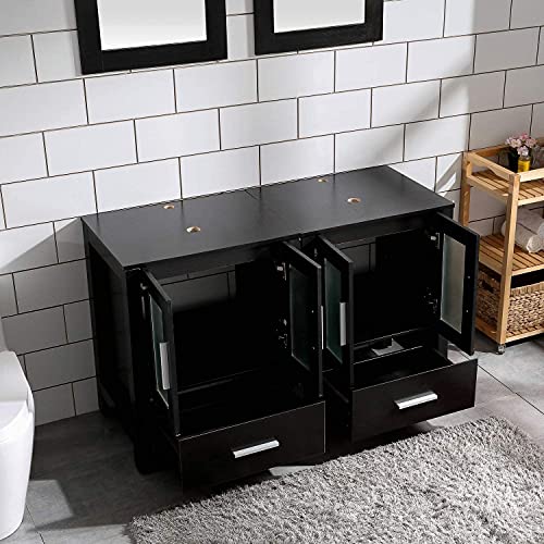 48\" Bathroom Vanity Cabinet and Sink Combo Double Top w/Vessel Sink,Mirror,Faucet&Draint Set (Black)…