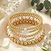 SHINUS BOHO 14K Gold Plated Pearl White Beaded Cross Bracelets Stack for Women,Stretch Boho Colorful Christian Beads Ball Jewelry Friendship Holiady Fashion Trendy Stocking Stuffer Gift