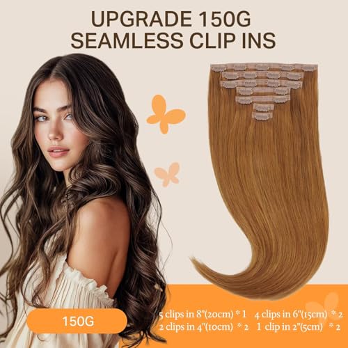 Image of DOORES Seamless Clip in Hair Extensions - Medium Auburn, 22 Inch, 150g, 7pcs - Invisi Edge, Human Hair, Natural, Straight, Long