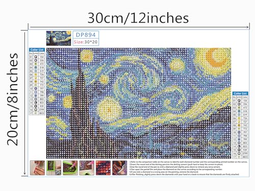 Image of NIHO-JIUMA Van Gogh Starry Night Diamond Art Kits, 20x30cm /8x12inches | 5D DIY Full Drill, Gift for Adults & Teens, Home Wall Decoration