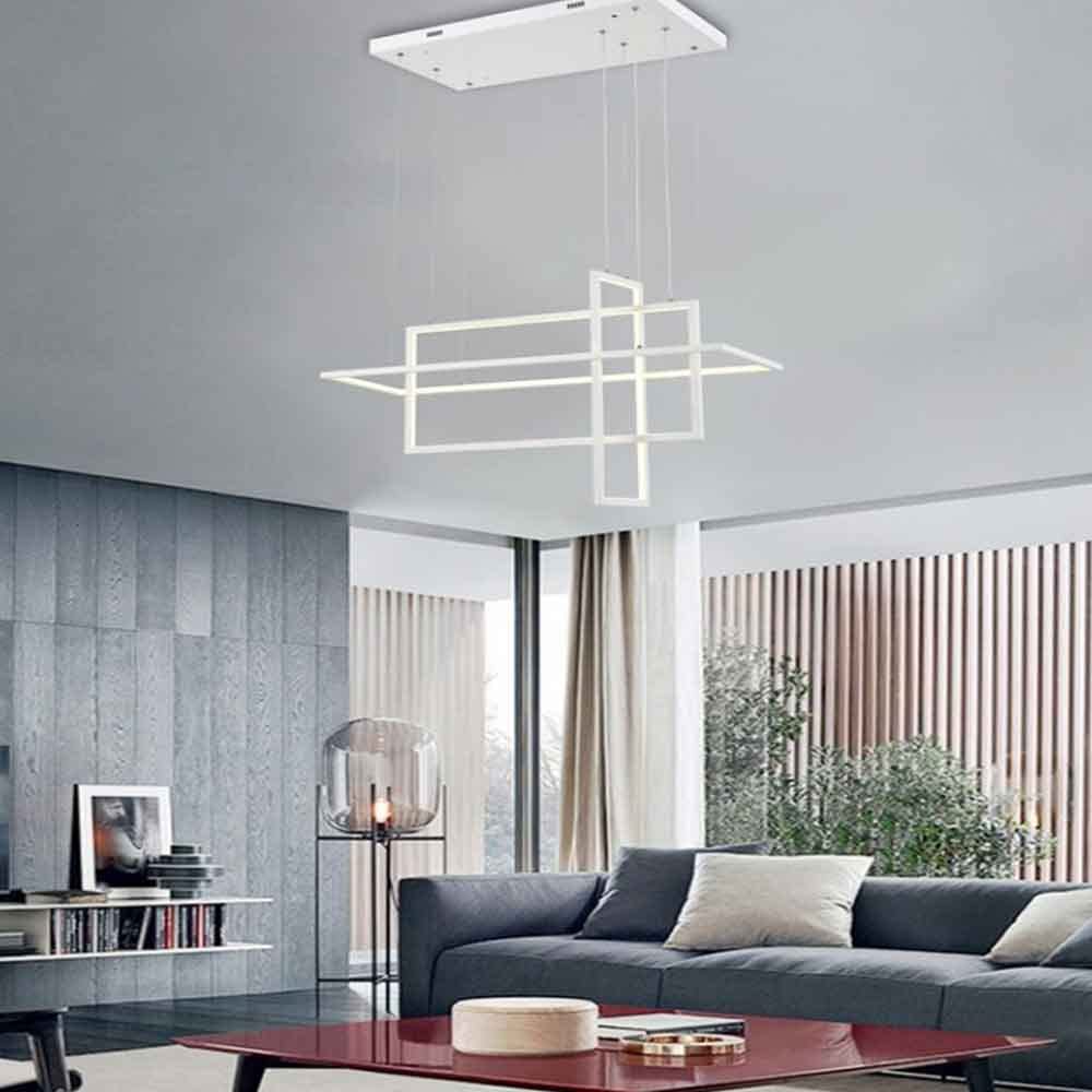 Vetrineinrete® Lampadario led sospensione geometrico 76 watt 3 rettangoli moderno lampada da soffitto 6080Lm luce bianca fredda 6500K calda 3000K naturale 4000k (Luce naturale 4000k)