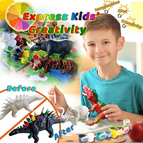 N-brand Boys Crafts for Kids Ages 4-8, Very Cute Art Kits for Kids, 4 Dinosaur Figures and 4 Safari Animals with Art Supplies for Kids, Great Gift Ideas for Boys and Girls’ Birthday