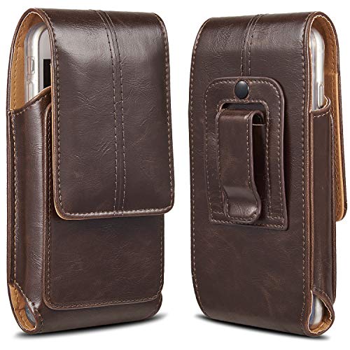 LUXMO PREMIUM for iPhone 8 Plus /7 Plus Vertical Belt Clip Holster Pouch 5.5" Universal Genuine Leather Phone Case Holster Waist Pouch