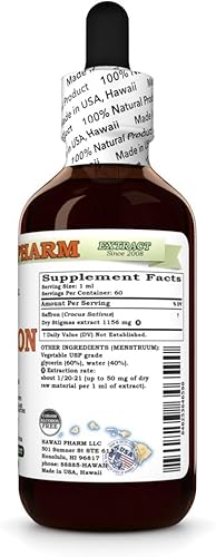 Vista 3 de Hawaii Pharm Extracto líquido sin alcohol de azafrán Satiereal, azafrán satíreo orgánico (Crocus Sativus) Suplemento herbario natural de glicerita