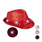 karneval hut basteln Funkelnd: Fedora Hut mit glitzernden Pailletten und LED Lichtern - In knalligem Rot