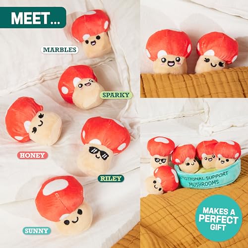 Image of Emotional Support Mushrooms by Relatable, Cuddly Stuffed Animals and Toys, Squishy Toys and Plushies, Great Gift Ideas for Loved Ones of All Ages, Includes 5 Mushroom Plushies with Carrying Basket