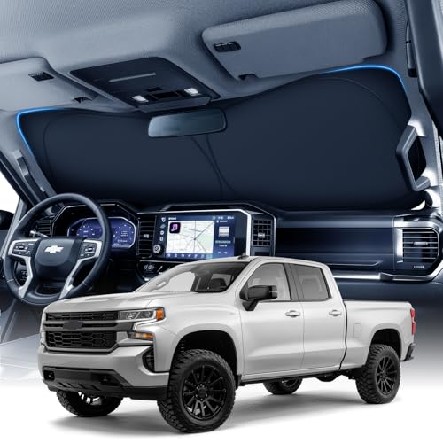 Zanch Large Windshield Sun Shade for Chevrolet Silverado 1500 2019-2026 7-Layer Heavy-Duty UV & Heat Block Protection 3D Scanned Custom Fit & Instant Cooling Easy Storage & Foldable Accessories