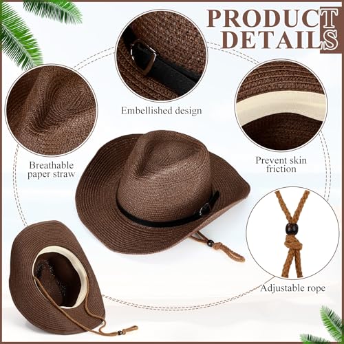 Sombreros de vaquero de paja 12 piezas para mujer y hombre miniatura 3