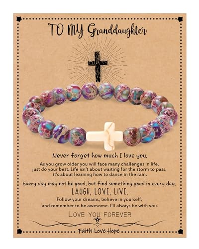 Image of Cross Bracelets for Women, Christian Gifts for Women Stocking Stuffers for Teens Cross Bracelet Imperial Nature Stone Bead Bracelet Confirmation Baptism Gift for Teen Girls Christmas Religious Gift Cathlic Faith Jewelry