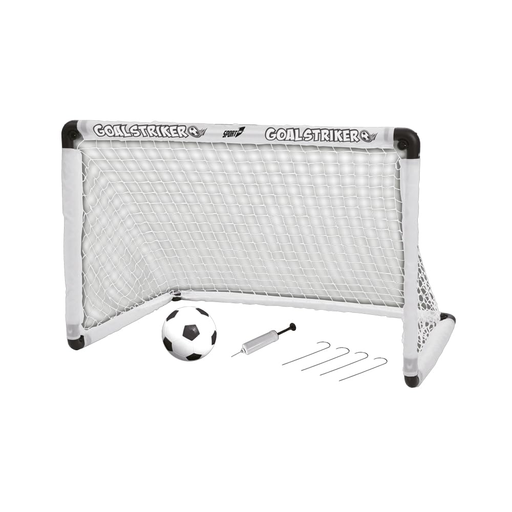 Sport1 Portería de fútbol Goal Striker - Portería de fútbol Plegable y transportable - Juegos de Exterior para niños jardín/casa - Portería de fútbol para niños, Pelota Hinchable de 12 cm y Bomba.