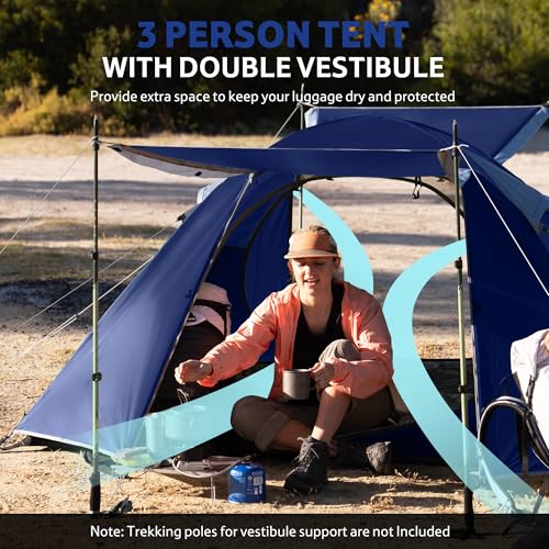 Image of Naturehike Bleik-B 2 Person 3 Person Tent, Lightweight Backpacking Tents for Camping, Double Layer Waterproof Camping Tent