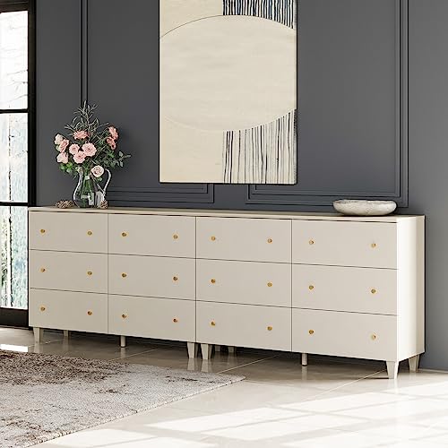 Image of WAMPAT 12 Drawers Dresser Chests for Bedroom, Set of 2 Modern Wood Chest of Drawers, 32.4 inch Tall Dresser for Closet, Dressers Organizers for Living Room, Hallway, Beige Linen Textured