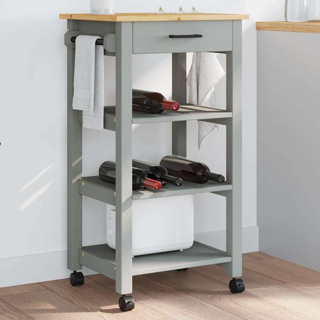 Kitchen Trolley Monza Solid Pine Wood Rolling Kitchen cart with Wheels 18.9"x15.7"x34.8" Kitchen Storage cart with Drawer and Metal Hooks Versatile Mobile cart
