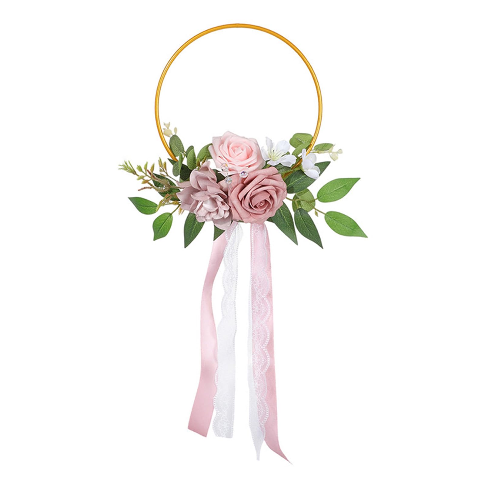 Realistic Artificial Rose Wreath with Iron Frame Floral Garland for Home Wedding Decor Rose Iron Wreath