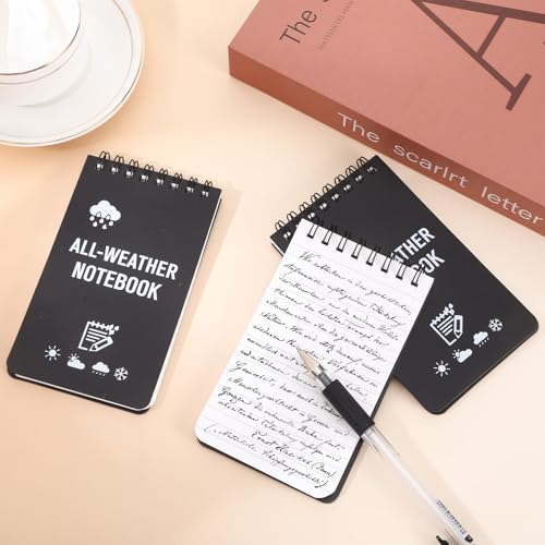 4 Stück Schwarz Wasserdichtes Notizbuch, Tragbar block mit Top-Spirale, Notizbuch Klein als Allwetter-Notizblöcke, Wasserdichte Notizblock Klein, für Outdoor-Aktivitäten, Taktische Kurzschrift