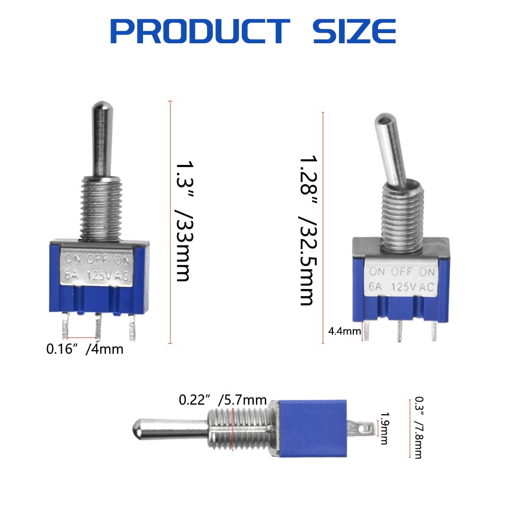 Image secondaire de WMYCONGCONG Lot de10 interrupteurs à bascule SPDT AC 125 V 6 A On/Off/On 3 positions 3 broches avec capuchon