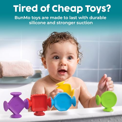 Image of Bunmo Toddler Bath Toys - Best Montessori Toys for Kids Ages 1 2 3 4 Year Old Boys & Girls Gifts, Best Sensory Toy for Babies 12 Months +, No Hole Bath Toy for Kids Ages 1-3 & 2-4 (Big Shapes 5 Pack)