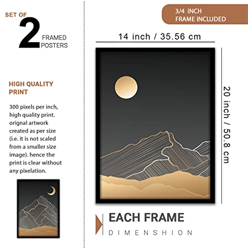 Image of NoWorries Golden Sun & Moon illustration line art Wall paintings for Home decoration (13x19inches) (Line Art) Set of 2 Big framed posters (Art-6)