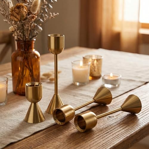 Livendow Elegant Candlestick Holders Set of 3 in Rose Gold Color, Small Medium Large for Taper Candles, Wedding Centerpiece and Table Decor - image 7