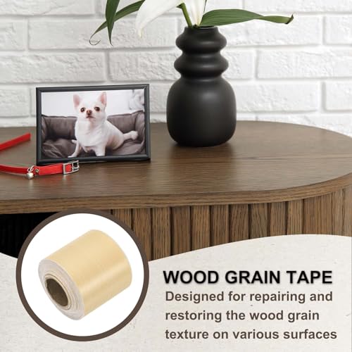 Image of PATIKIL Wood Grain Tape 2 inch x 32 ft, Self-Adhesive Wood Texture Repair Tape Realistic Wooden Effect Patch for Furniture Cabinets Floor Walls, Yellow Fir