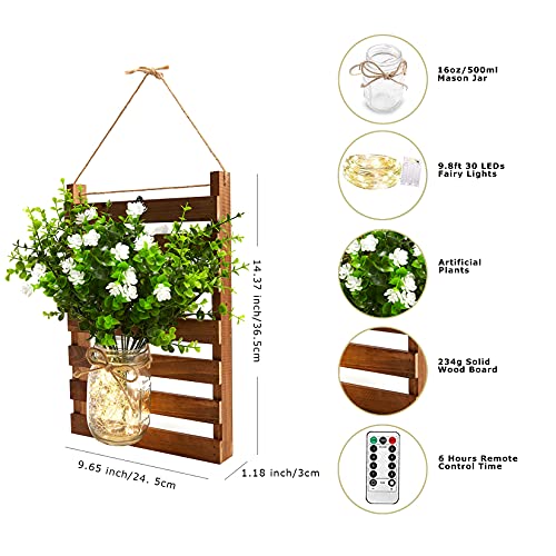 Chot Mason Jar Sconces Rustic Wall Decor Art With Remote Control Led Fairy Light And Hanging Artificial Plants For Farmhouse Kitchen Living Room Decoration #TOP2