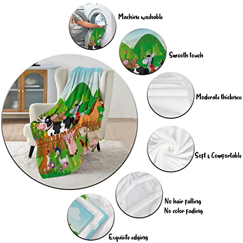 Farm Animal Throw Blanket, Cartoon Cute Animal Blanket for Kids Soft Cozy Flannel Farm Dog Pig Lamb Hen Horse Cow Blankets - Image 3