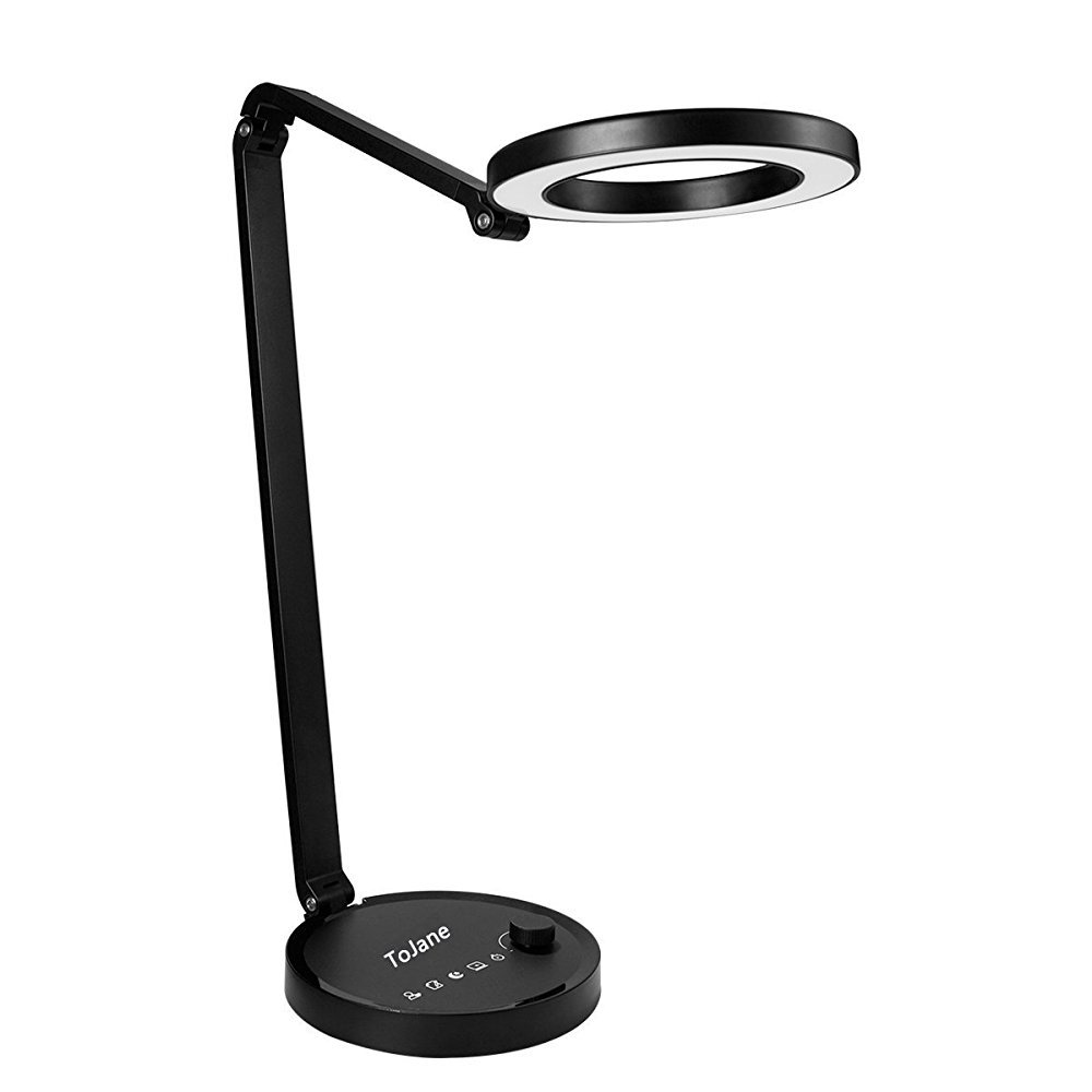 ToJane LED Desk Lamp Eye-Caring Table Lamps, Dimmable Office Lamp with USB Charging Port,Touch Control Panel,5 Colors Modes,10W