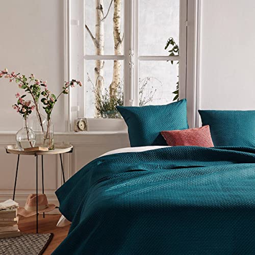 Atmosphera - Dessus de lit + 2 taies Dolce Bleu Canard - 260x240 cm