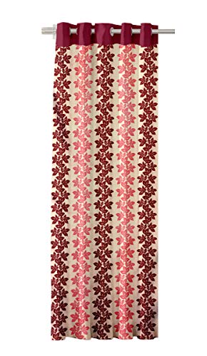Image of Cortina Durable & Stylish Premium Floral Print 100% Polyester Curtains - Metal Grommets - Easy Fitting Over Window - Bedroom Living Room Kids Room Hall Kitchen - 9 Feet Set of 2 - Maroon