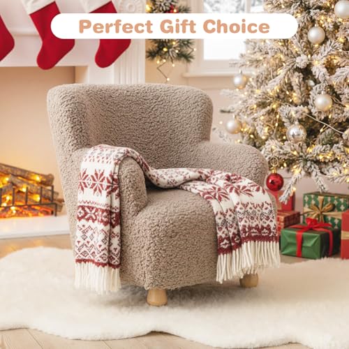 Image of KOTEK Comfy Toddler Chair, Sherpa Kids Armchair with Rubber Wood Legs, Children Reading Chair for Boys & Girls, Upholstered Kids Sofa for Playroom Bedroom Nursery (Brown)