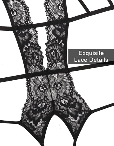 Avidlove Sexy Lingerie for Women Lace Bodysuit Cut Out Teddy Black S - image 5