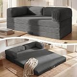 Erament Futon Sofa Bed Queen, Convertible Tri Folding Mattress Couch Bed Foldable with Removable Armrests & Washable Cover, Floor Mattress with High-Density Foam, Small Couch Bed, Queen, Grey