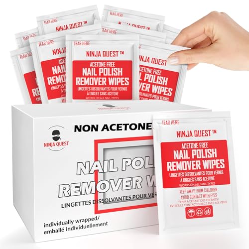Nail Polish Remover Pads - 100% Non-Acetone - 50 Pack Bulk Set - Individually Wrapped - Quick Nail Polish Remover Wipes - Fingernail Travel Kit to Clear Nail Polish for Home & Professional Removal