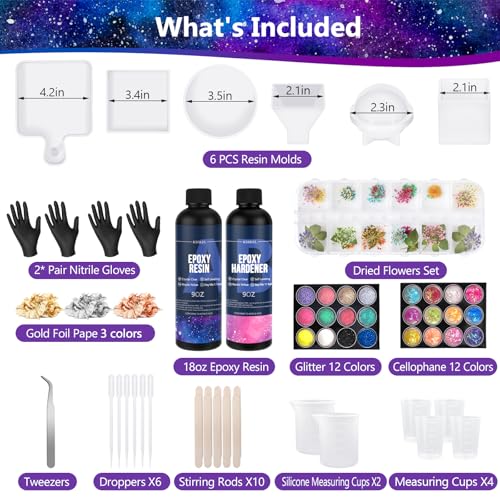 image for KISREL Epoxy Resin Kit for Beginners, Resin Kit with Resin Molds, 18OZ