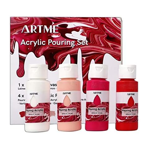 Artme Acrylic Pouring Paint Set - Includes 4 x High Flow Acrylic (60ml), 1 x Canvas (20x20cm) - Beginner Kit, Boost-Up Supplier, Hobby, Starter, Artist, Gifting (Rose Quartz) Cover