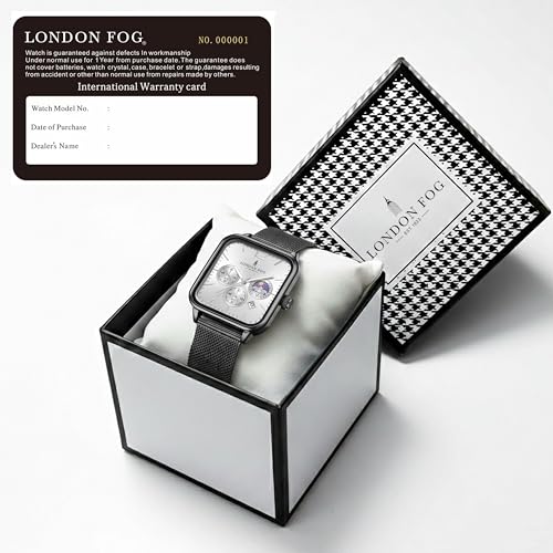 Image of London Fog Hampstead Collection Chronograph Watch for Men with Square Dial, Luminous Hands & Hour Markers, Date Display & Mesh Metal Strap - LFM10007