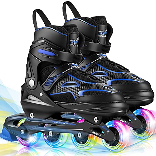 Rollers en ligne pour enfants et adultes, 4 tailles réglables avec roues lumineuses pour filles, garçons, débutants, patines 4 ruedas pour intérieur ou extérieur Cover