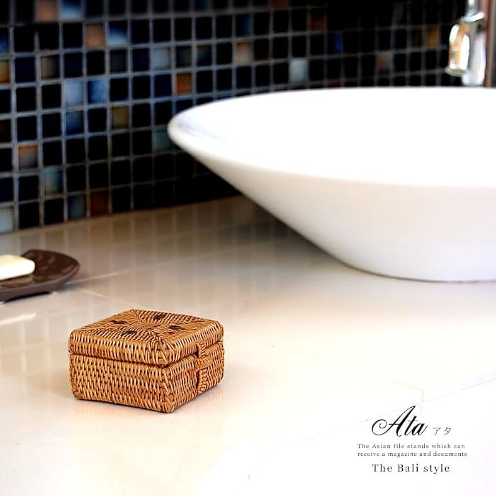 Amazon.co.jp: アタで編まれた四角いフタ付き アジアン 小物入れ