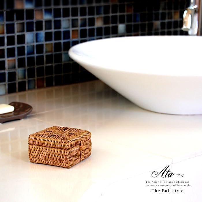 Amazon.co.jp: アタで編まれた四角いフタ付き アジアン 小物入れケース