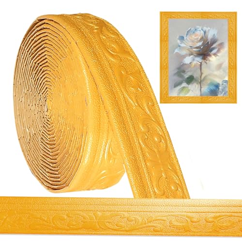 Hengrongshen Molduras decorativas autoadhesivas doradas, cenefa autoadhesiva de 10 m x 8 cm x 5 mm, resistente al agua, cenefa 3D