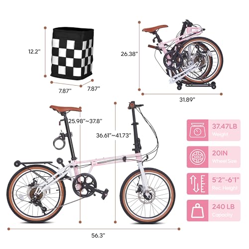 20 Inch Folding Bike for Adults, 7-Speed Foldable Bike for
