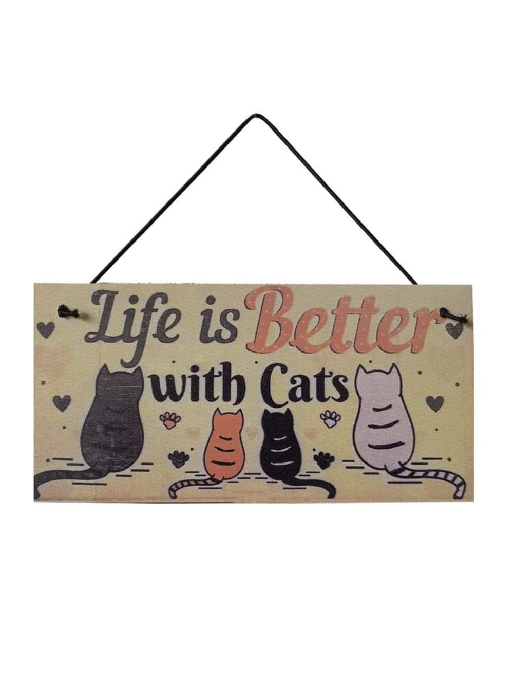 Targa decorativa da appendere alla parete in legno con stampa di gatto (B
