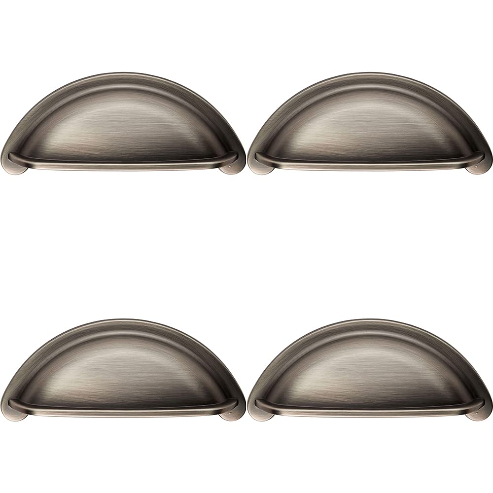 4 PACK | Cabinet Cup Pull Handle - 94 x 41.5mm - 76mm Fixing Centres - Gun Metal | Pull Handle for Lightweight Internal Cupboard Doors - Metal Cabinet Cup Pull Handle - Kitchen Drawers