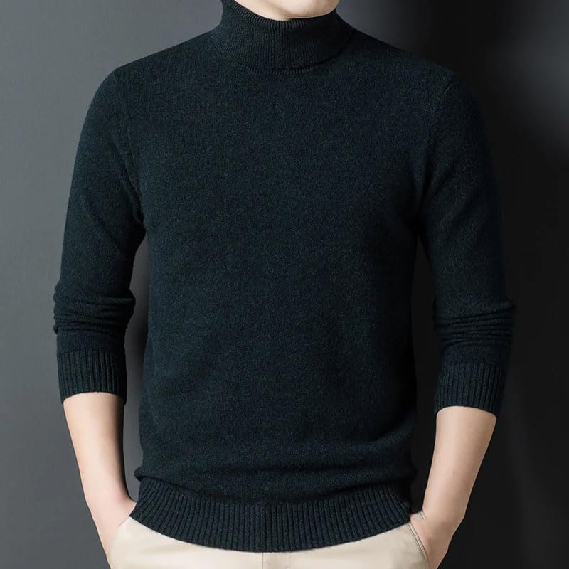 Men's High Collar Thick Solid Sweater Long Sleeved Casual Base Pullover Top3