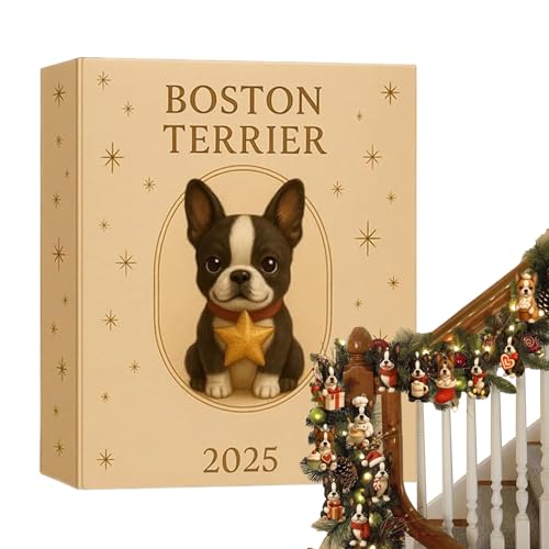 ボストンテリア アドベントカレンダー 2025、クリスマス24日間ボストンテリアカウントダウンカレンダー、24ピース 2Dアクリル おもしろかわいい子犬吊り下げオーナメント 犬好きの方へのギフトやお祝いのホームデコレーションに