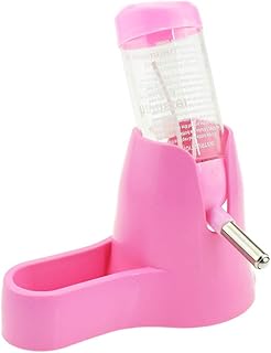 dontdo Botella de agua automática 3 en 1 pequeña para hámster para mascotas pequeñas y comedero para ardillas, cuenco con base de cabaña, 80 ml, color rosa