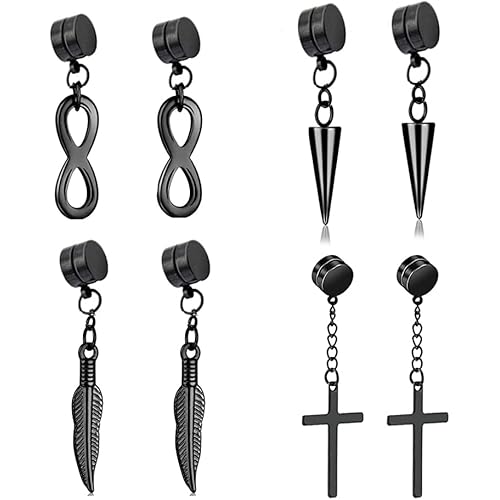 Fashionsupermarket 6-12MM Stainless Steel Magnetic No Piercing Fake Gauges Earring Studs,for Non Pierced Ears,Black,Silver,Colorful,Hypoallergenic