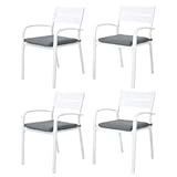 Soleil Jardin Outdoor Aluminum 4-Piece Patio Dining Chairs with Cushions, Stackable Bistro Chairs for Balcony, Garden, Backyard, White Finish & Grey Cushion